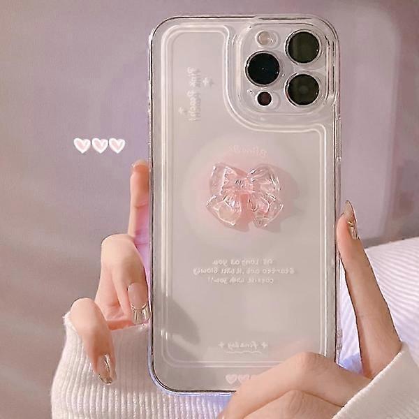 Compatible with iPhone Case, Cute 3D Pink Bowknot Slim Transparent Glitter Protective Case for Compatible with iPhone 13