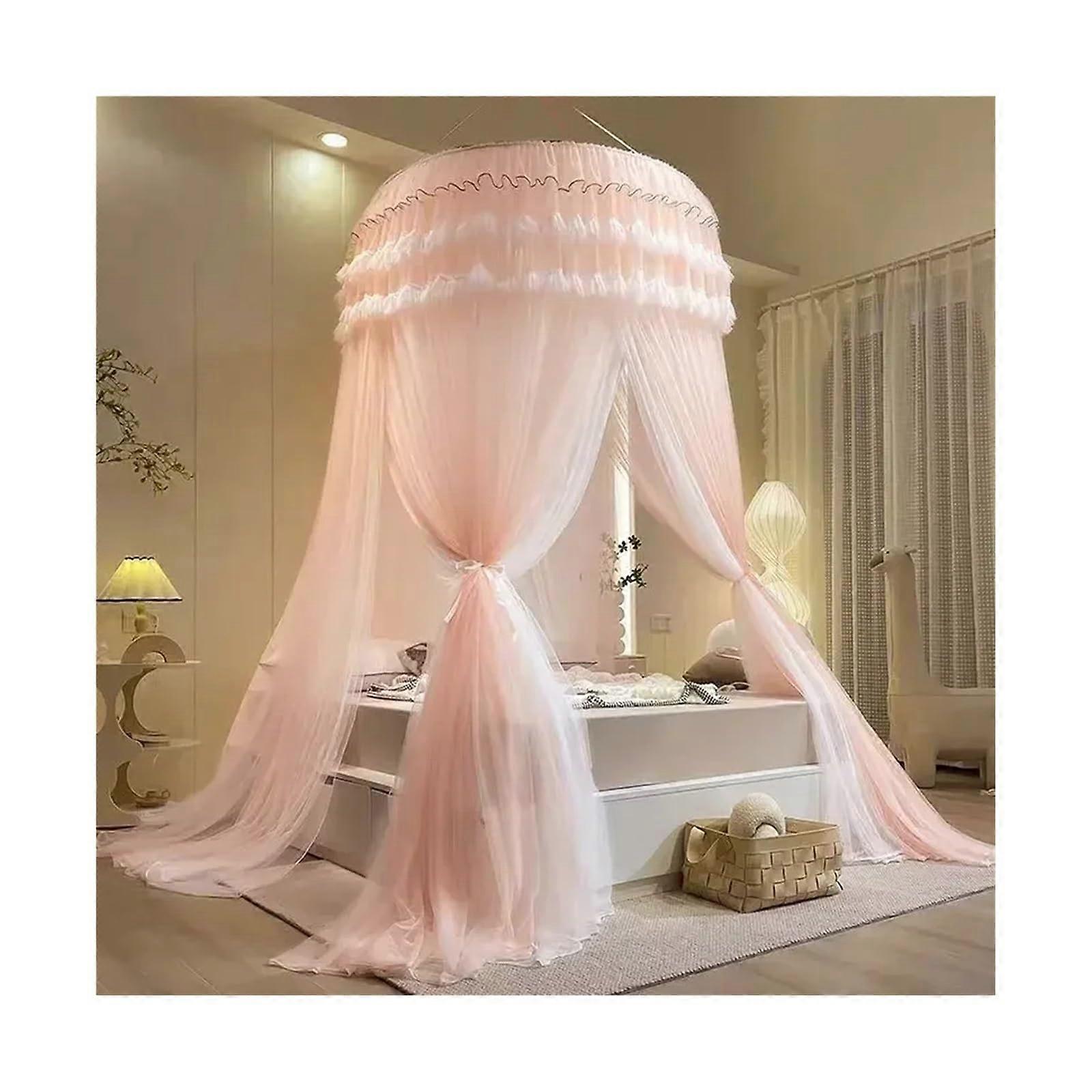 Double Layered Mosquito Net Canopy for King Size Bed, Full Surround Breathable Mesh, Orange 2m