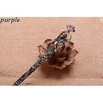 Retro Women Enamel Crystal Peacock Hair Stick Pin Chinese Style Handmade Accessories Beauty Styling Tools Bobby Hairpin