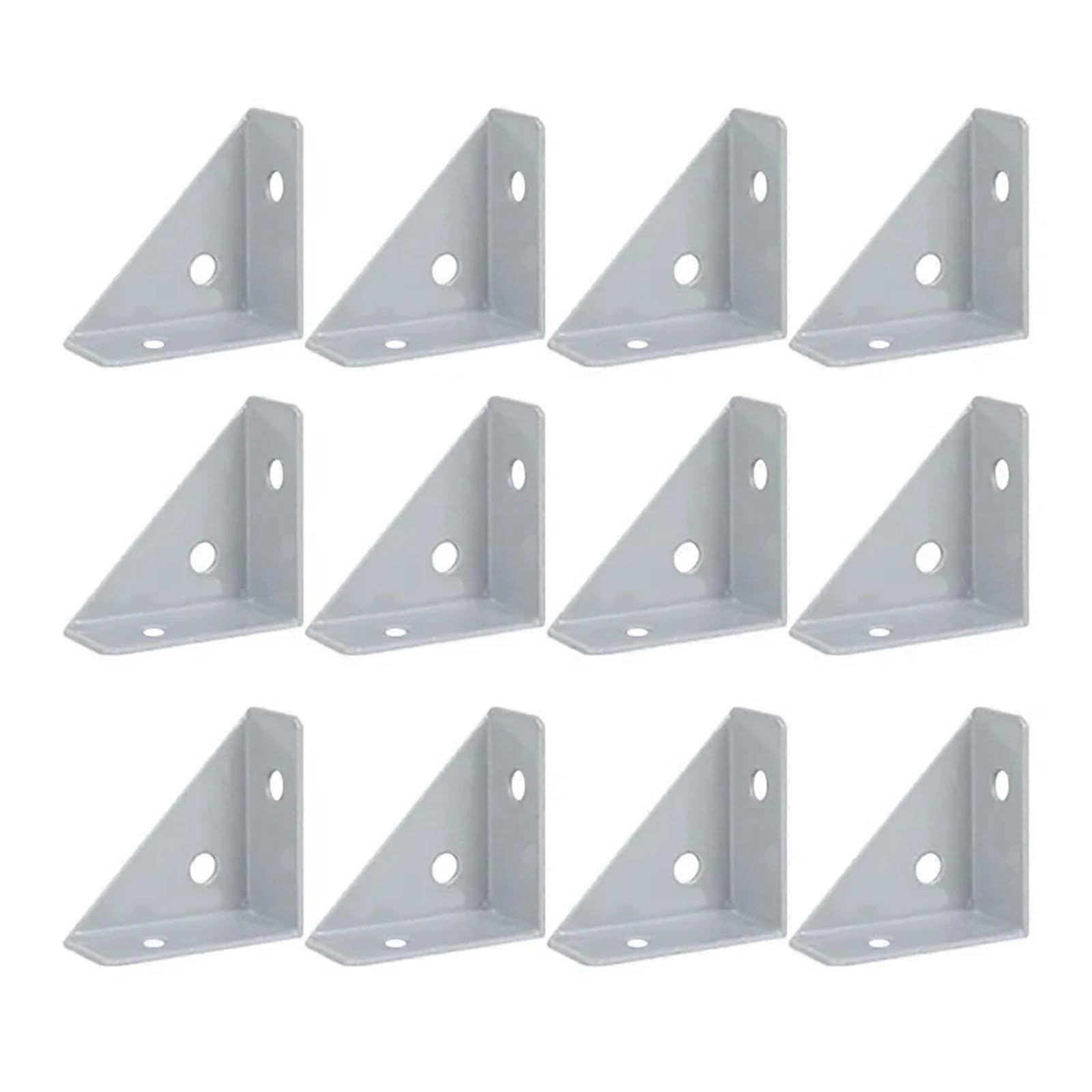 12pcs Heavy Duty Right Angle Brackets with Triangle Design for Cabinet and Bed Corner Reinforcement (Gray)