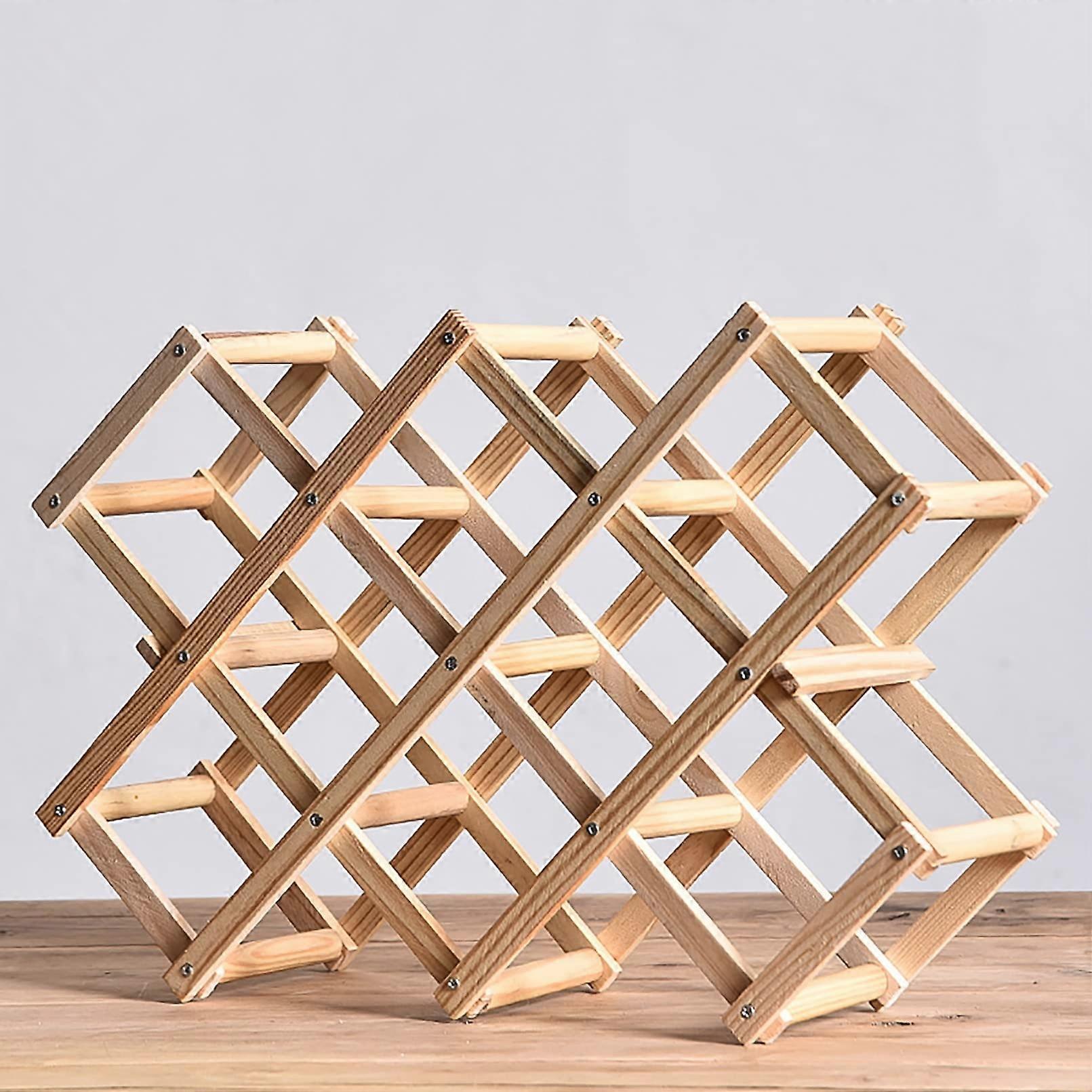 Foldable Wooden Wine Rack 10 Bottle Countertop Holder Rustic SpaceSaving Storage for Kitchen Bars