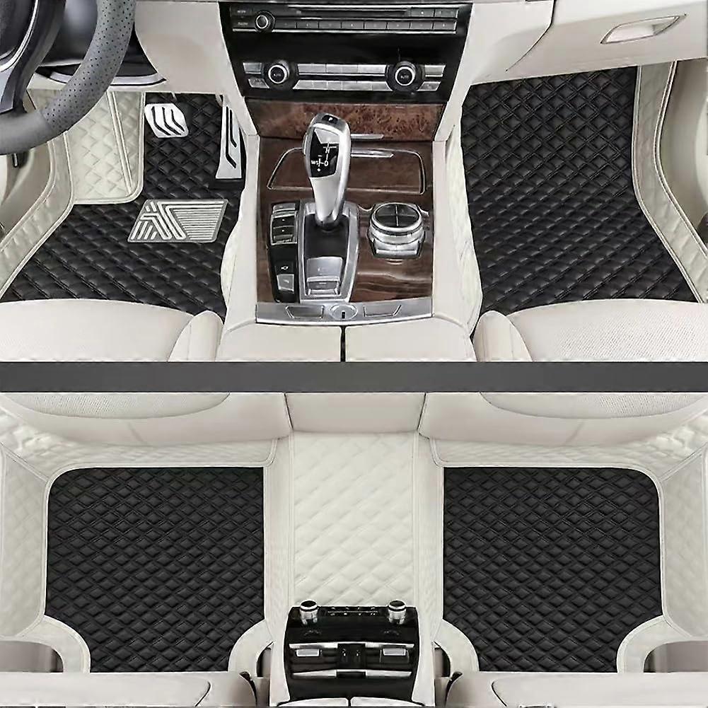 Custom Car Floor Mats Full Coverage AntiSlip Leather All Black with White Trim Customized Size