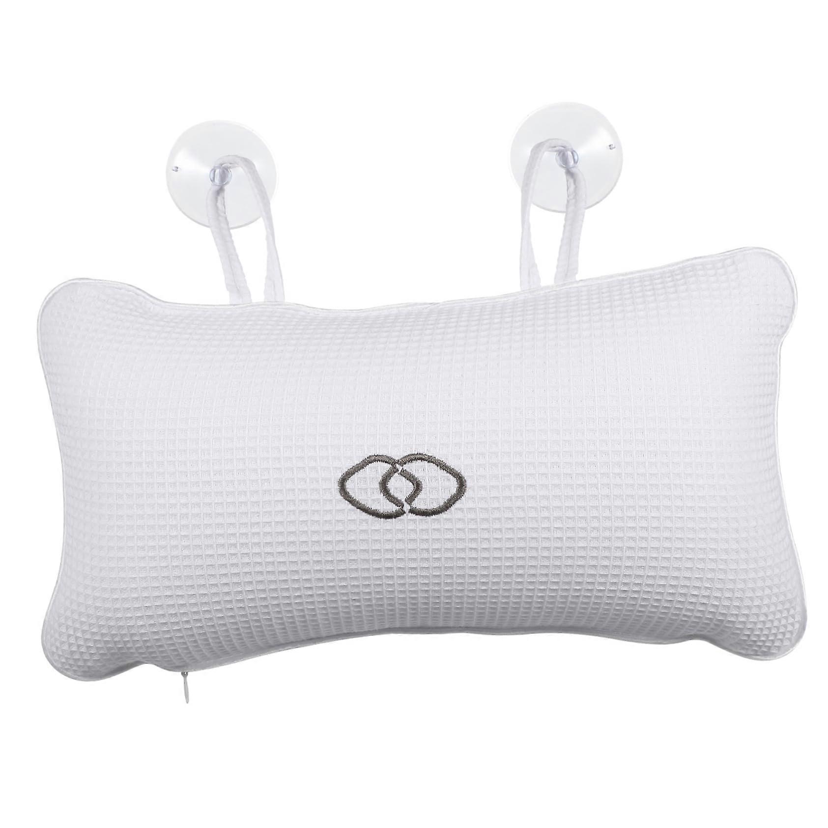 Bath Pillow with Suction Cups, Ergonomic Inflatable Neck Support, Breathable Mesh, White Spa Cushion