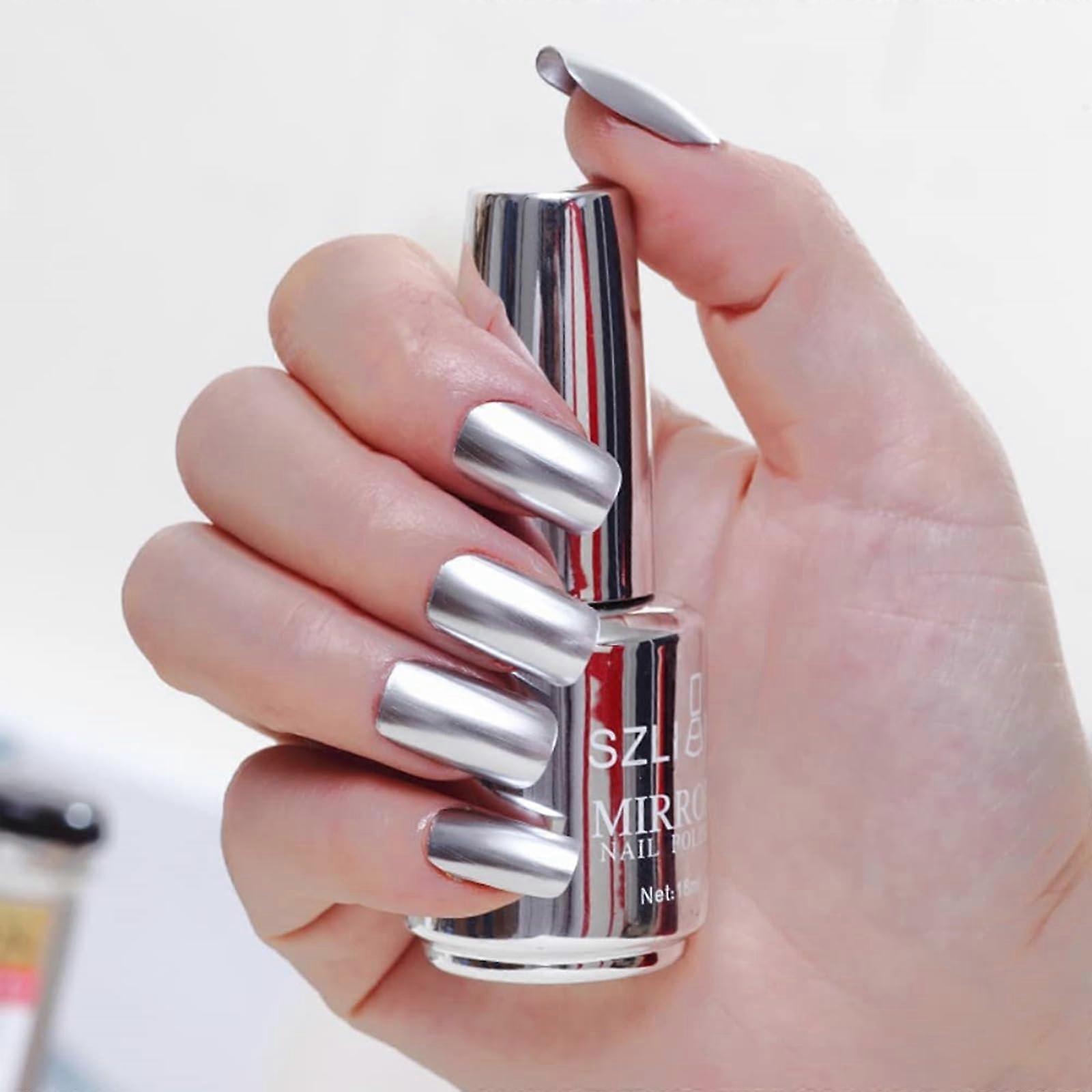 Metallic Nail Polish Silver Mirror Chrome Shine LongLasting Easy Application Nail Art