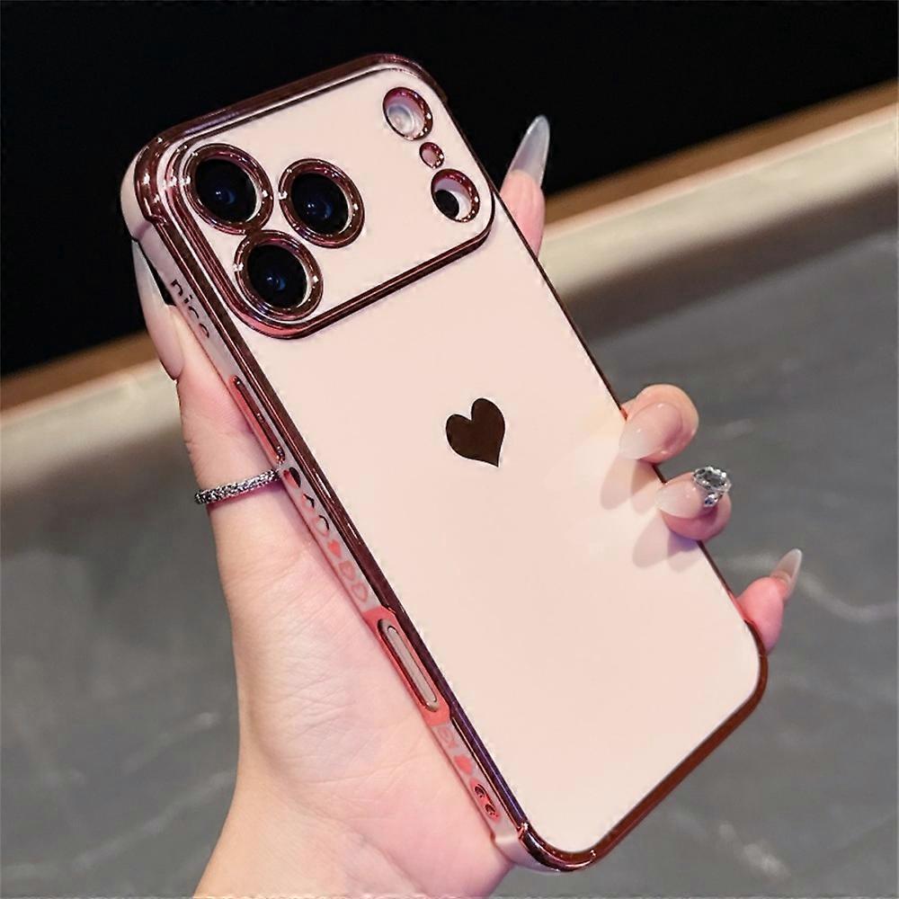 For iPhone 17 Pro Case TPU Phone Back Cover Electroplating Heart Pattern