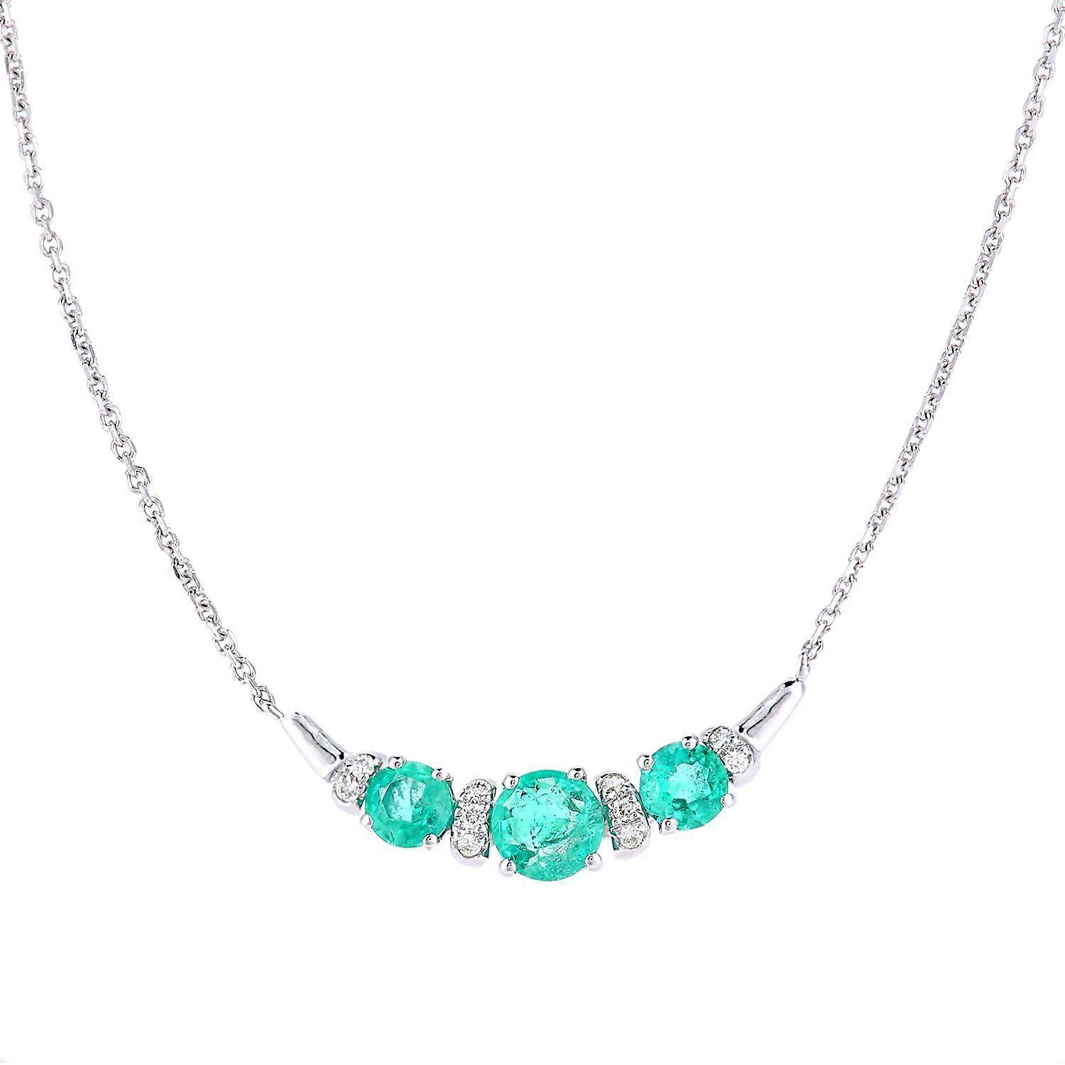 Jewelco London 9ct White Gold Round 4pts Diamond Round 0.48ct Emerald Trilogy Boomerang Cluster Lavalier Necklace 18 inch 46cm