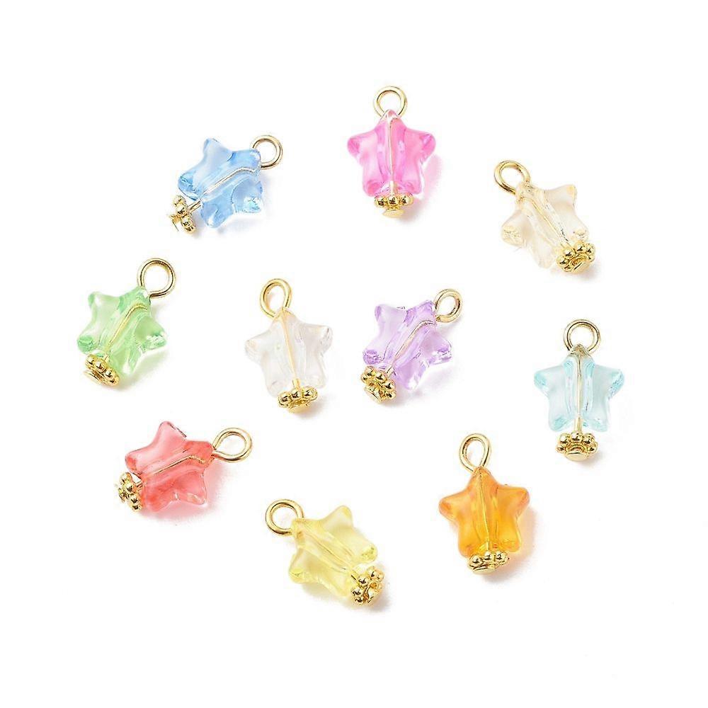 Transparent Acrylic Pendants with Iron Finding Star Pattern 14.5x9x5.5mm Hole: 2mm