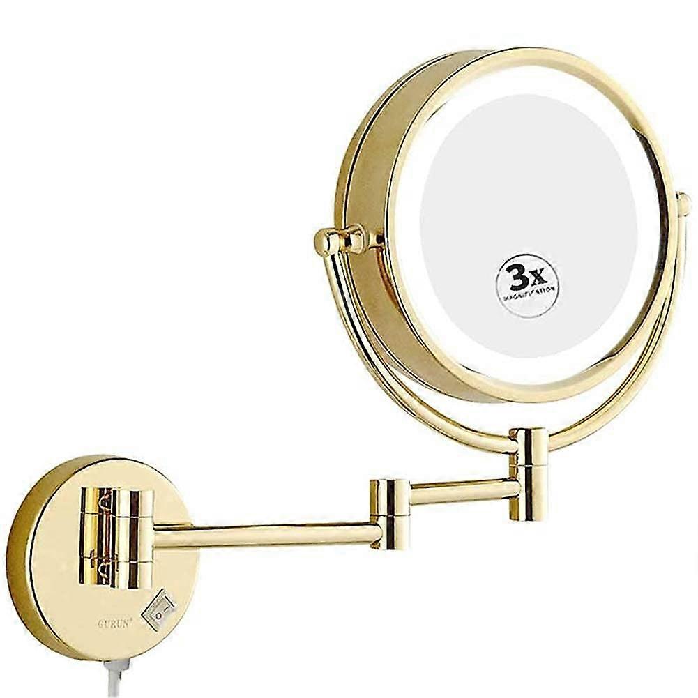 Wall Mounted LED Lighted Makeup Mirror with Magnification, 360° Rotating Foldable Vanity Mirror