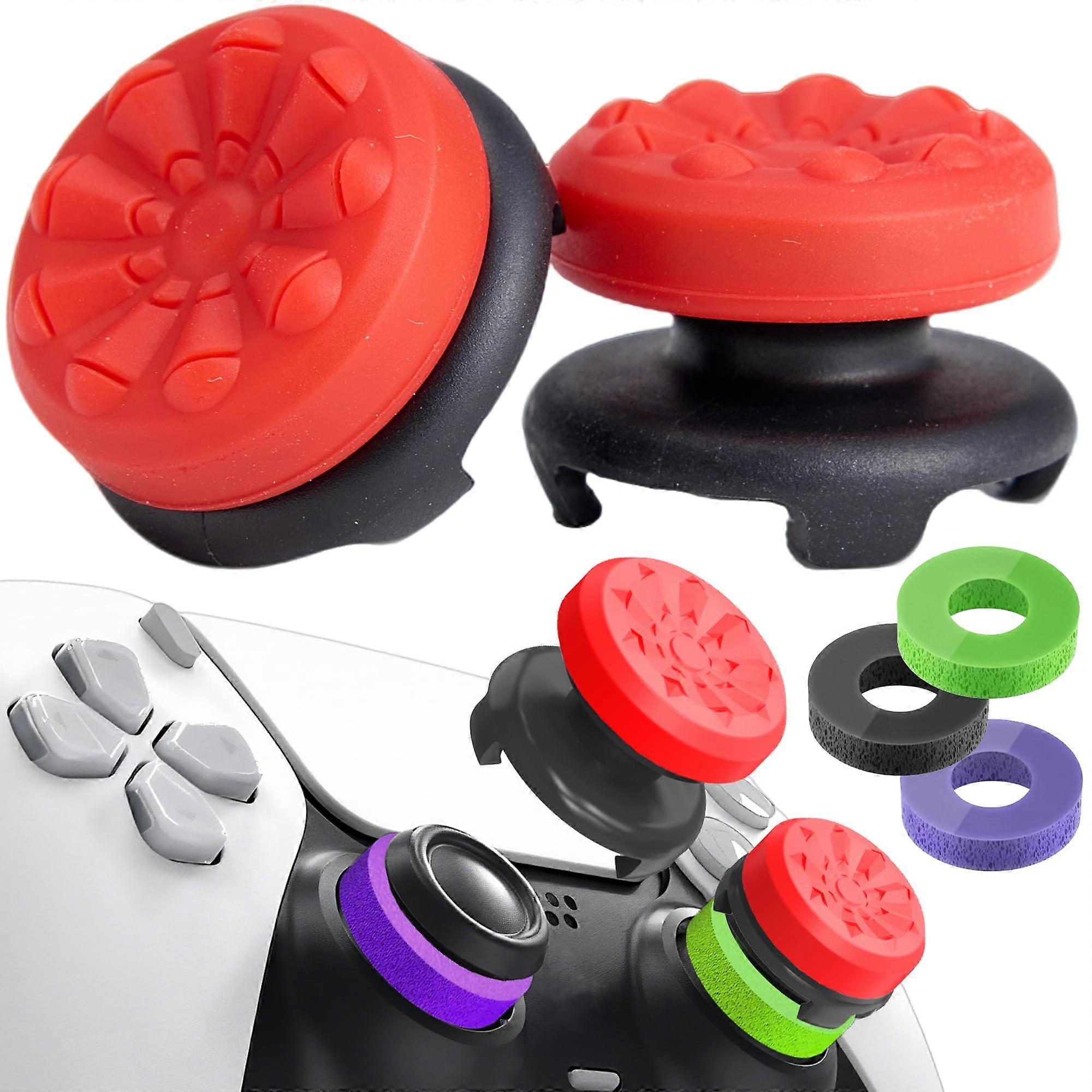 Thumb Grips with Silicone Caps and Precision Rings for Enhanced Aim and Control for PS5 and PS4 Controllers, Ruby Red