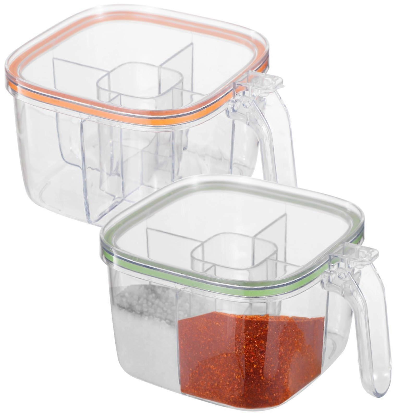 2Pack Spice Storage Containers with Spoons, 4Compartment Kitchen Spice Organizer with Lids