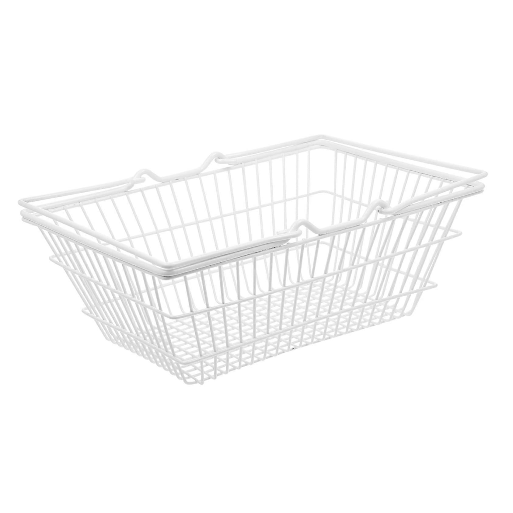 Iron Shopping Basket with Handle for Kitchen Storage, Compact MultiPurpose Basket for Shelves