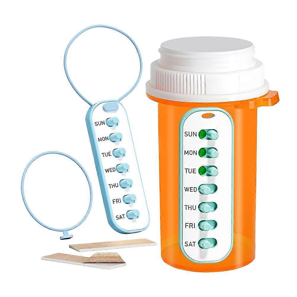 2 Pack Pill Reminder, Lanyad or Sticker Pill Tracker, Work with Most Bottles, Reusable Medication Tracker