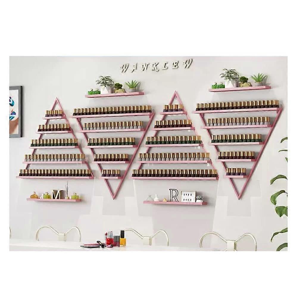 Pink Metal Wall Mounted Nail Polish Rack Triangle Display Shelf for Salon SpaceSaving Durable