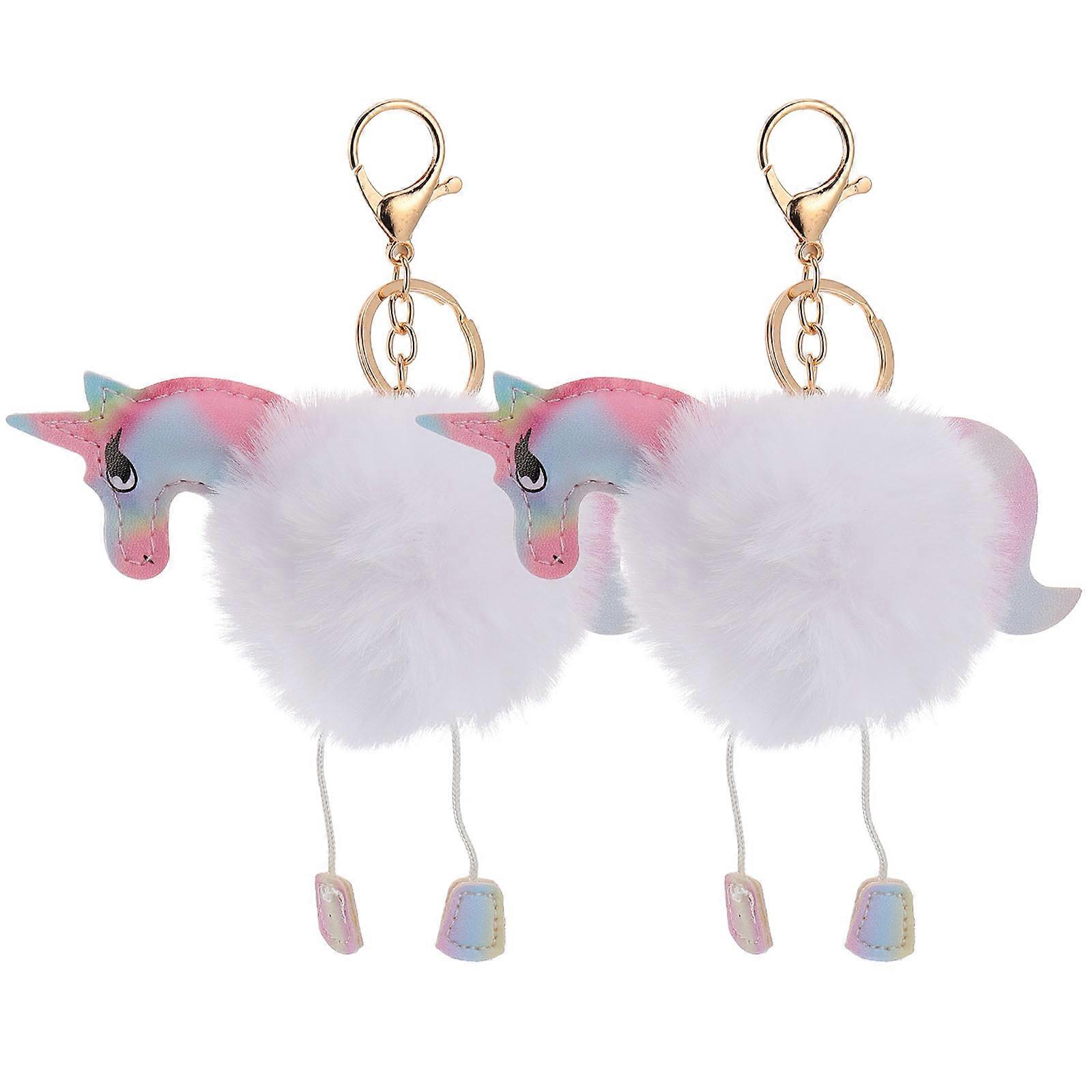 Plush Keychain Adorable Unicorn Pendant for Keys 2Pcs Set