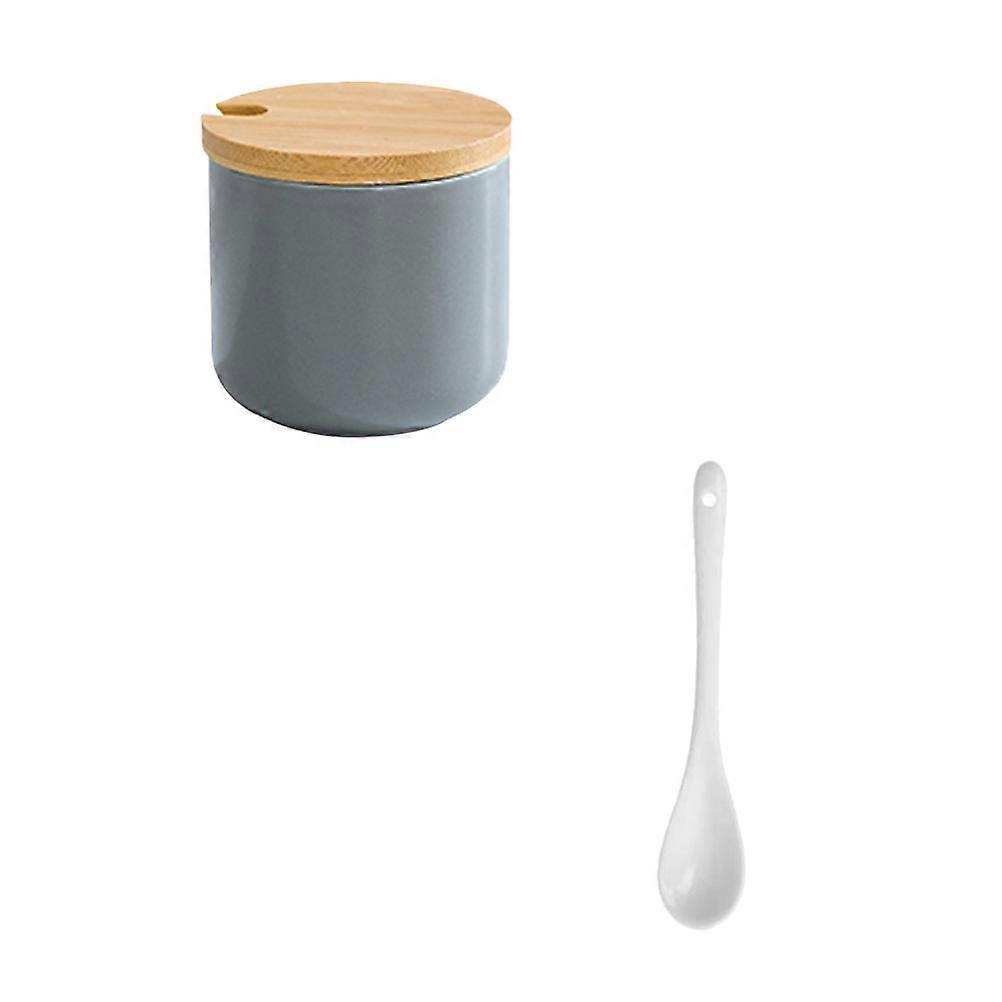 Grey Porcelain Condiment Container for Storage Use 1Set Ceramic Jar