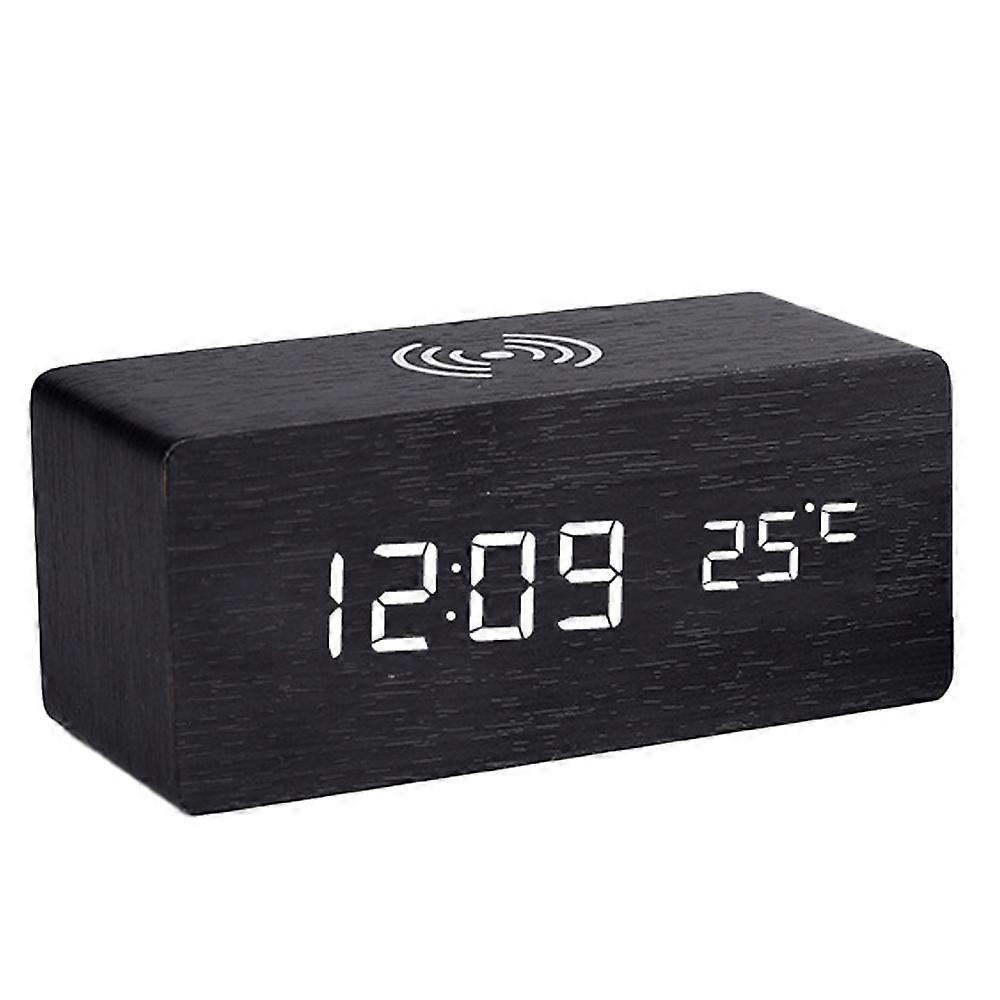 Wireless charging wooden electronic alarm clock
