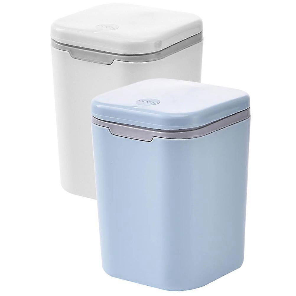 Tiny Garbage Container Lidded Desktop Trash Can for Storage Use 2Pcs