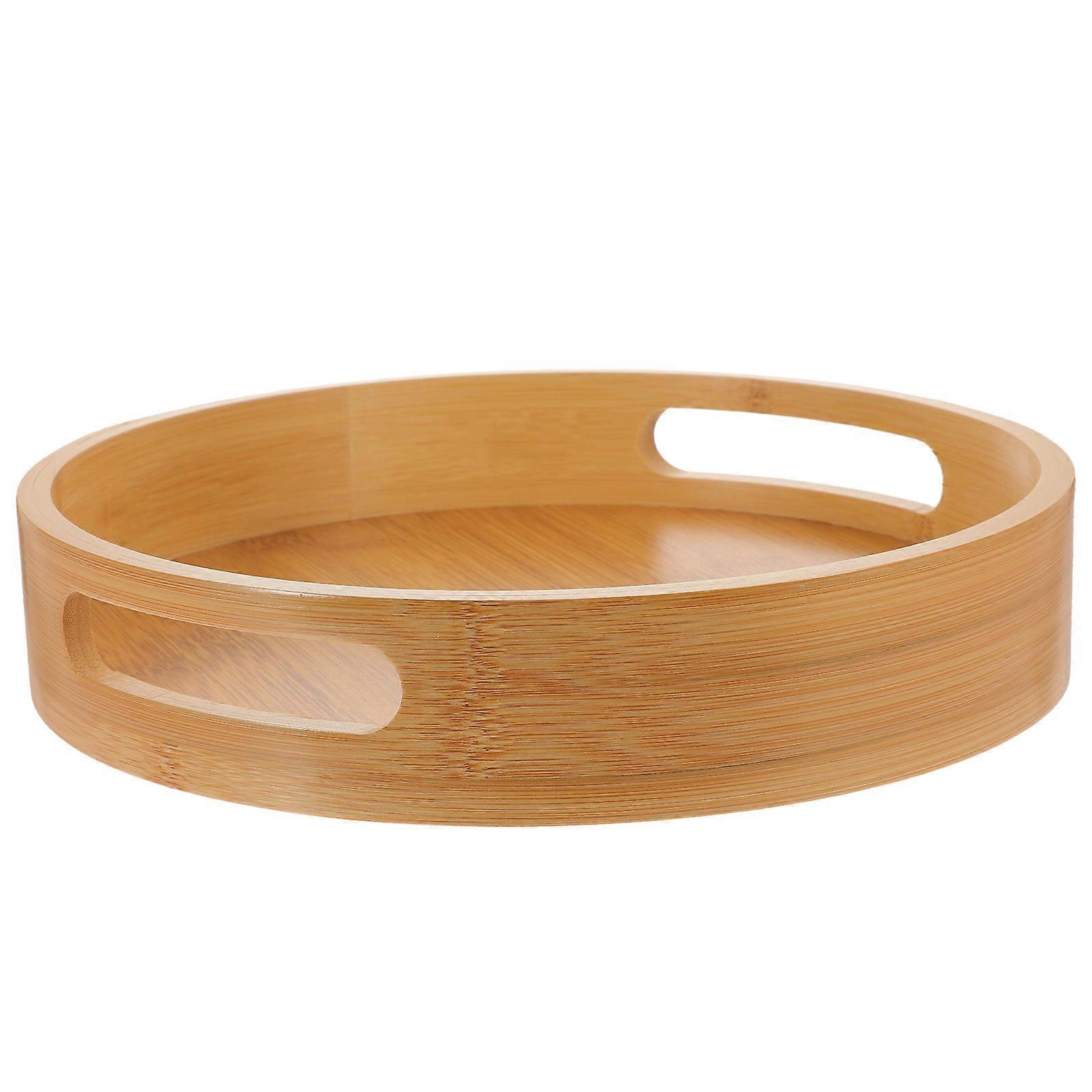 Bamboo Tea Tray Round Serving Tray for Serving Tea with Handle