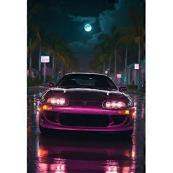 Toyota Supra mk4 rosa neon anos 80 reimpressão carro estilo retrô quebra-cabeça arte de veículo Estilo 148