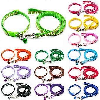 Paw Print Adjustable Kitten Collar & Lead With Bell - 19 - 32cm x 1.2M