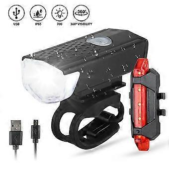 Mtb Voorste Fiets Fiets Verlichting Set Mountainbike Nacht Fietsen Koplamp Usb Led Veiligheidswaarschuwing Achterlicht Fiets Accessoires
