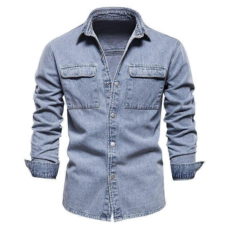 Men's Spring and Summer Thin Section Plus Size Solid Colour Tight with Pockets Lapel Denim Jacket