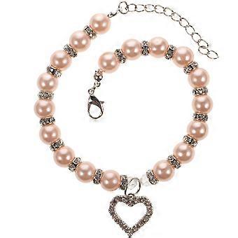 Pet Necklace Crystal Heart Pendant for Pet Wearing 2Pcs Pink Pearls Jewelry