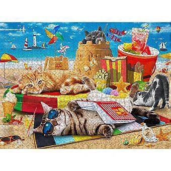 Jigsaw Puzzles for Adults - 1000 Piece Puzzle for Kids - 69" x 51" Small Puzzle Cat Puzzle for Kids Ages 4-8 8-10 - Beach Vacation