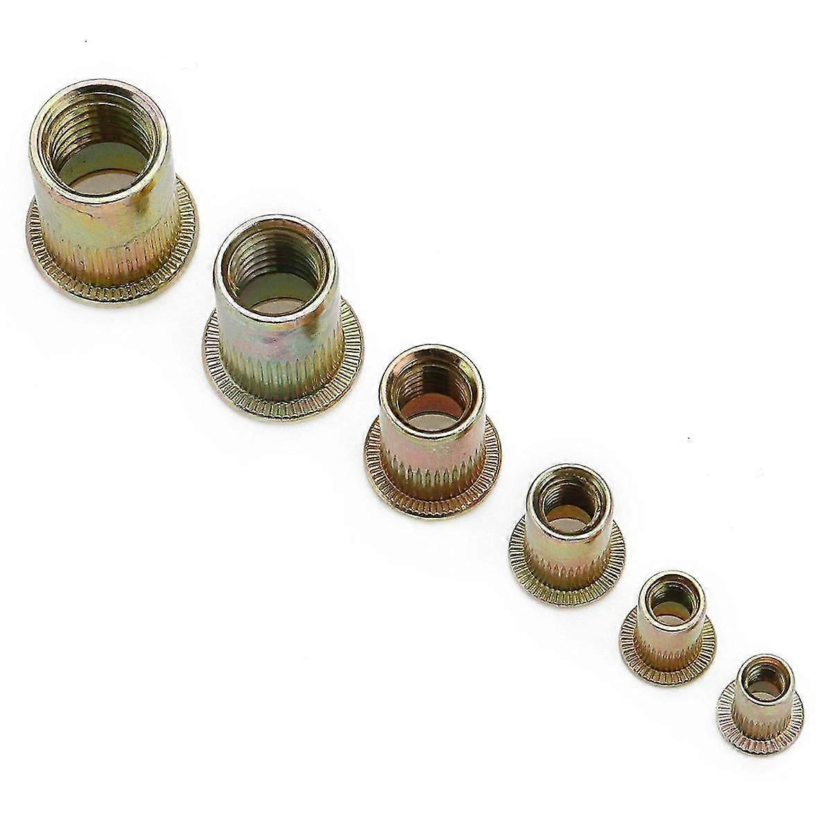 210Pcs Zinc Plated Rivet Nut Mixed Metric Rivnut Threaded Flat Head Insert Rivetnut