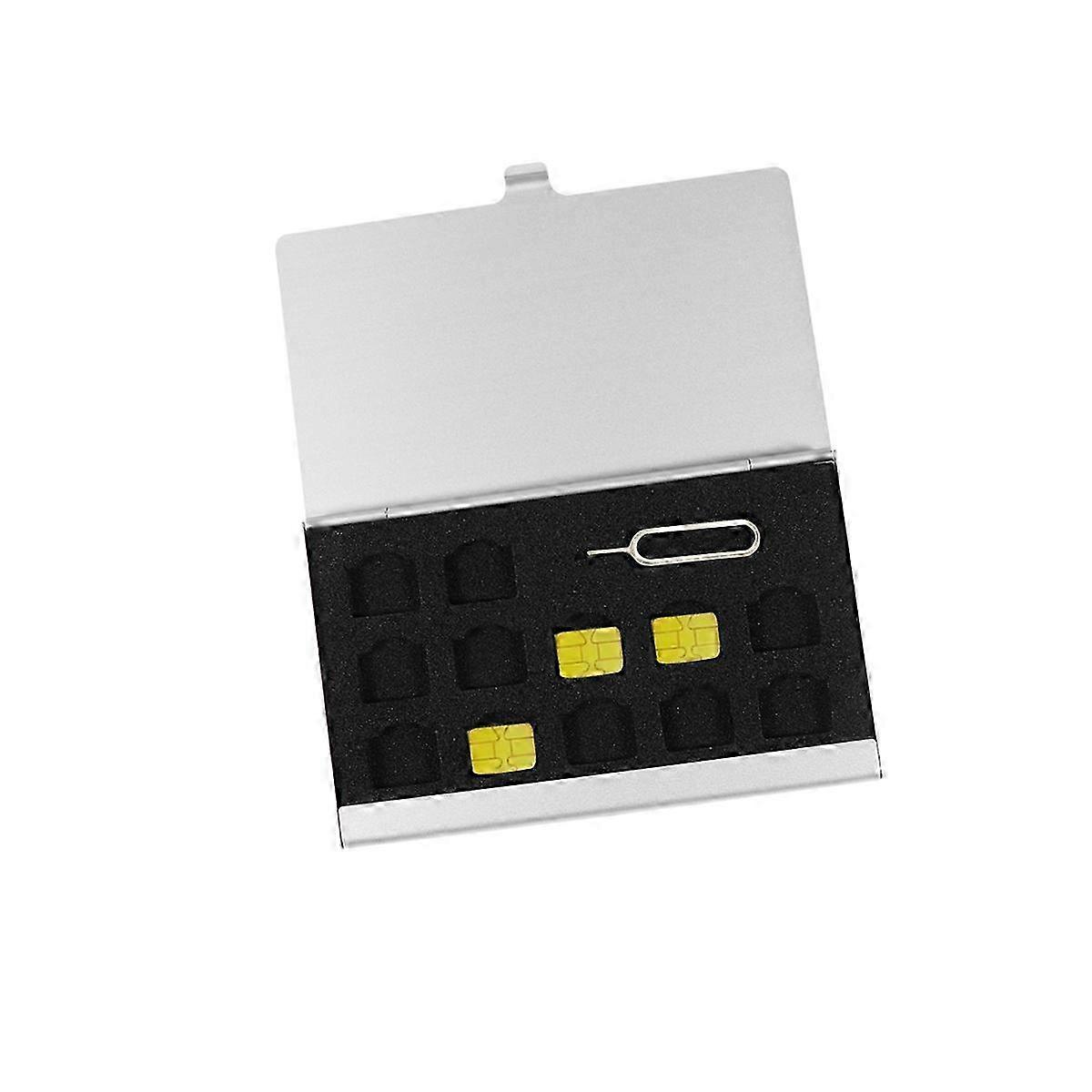 Nano Sim Holder Storage Case compatible with Memory Cards with 12 Slots 2Pcs Silver
