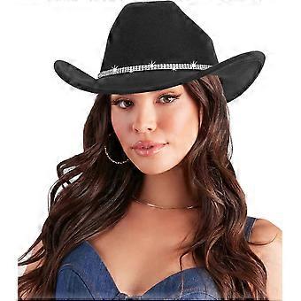 Z7 Damen-Strass-Western-Cowboyhüte – Vintage-Cowgirlhut mit breiter Krempe, Strass-Diamanthut für Disco-Partys, Größe M/L, Schwarz