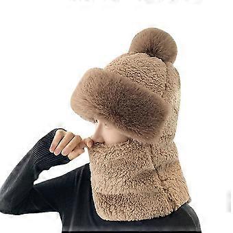 Damen-Wintermütze 3-in-1: Fleecegefütterte Mütze, Schal und Maske, warmes und winddichtes Design aus Kunstfell, ideal zum Radfahren
