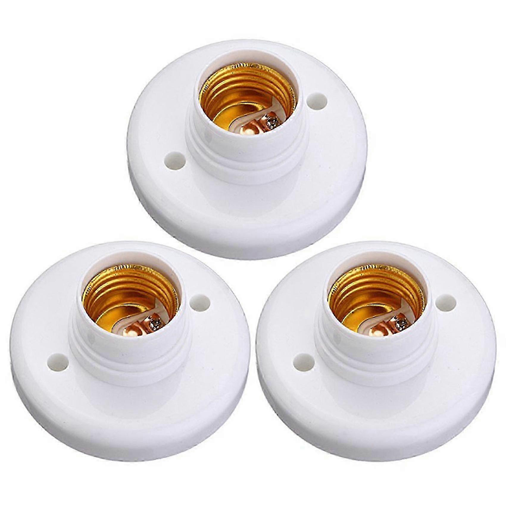 3x E27 Round Plastic Base Screw Light Bulb Lamp Socket Holder White-Yvan