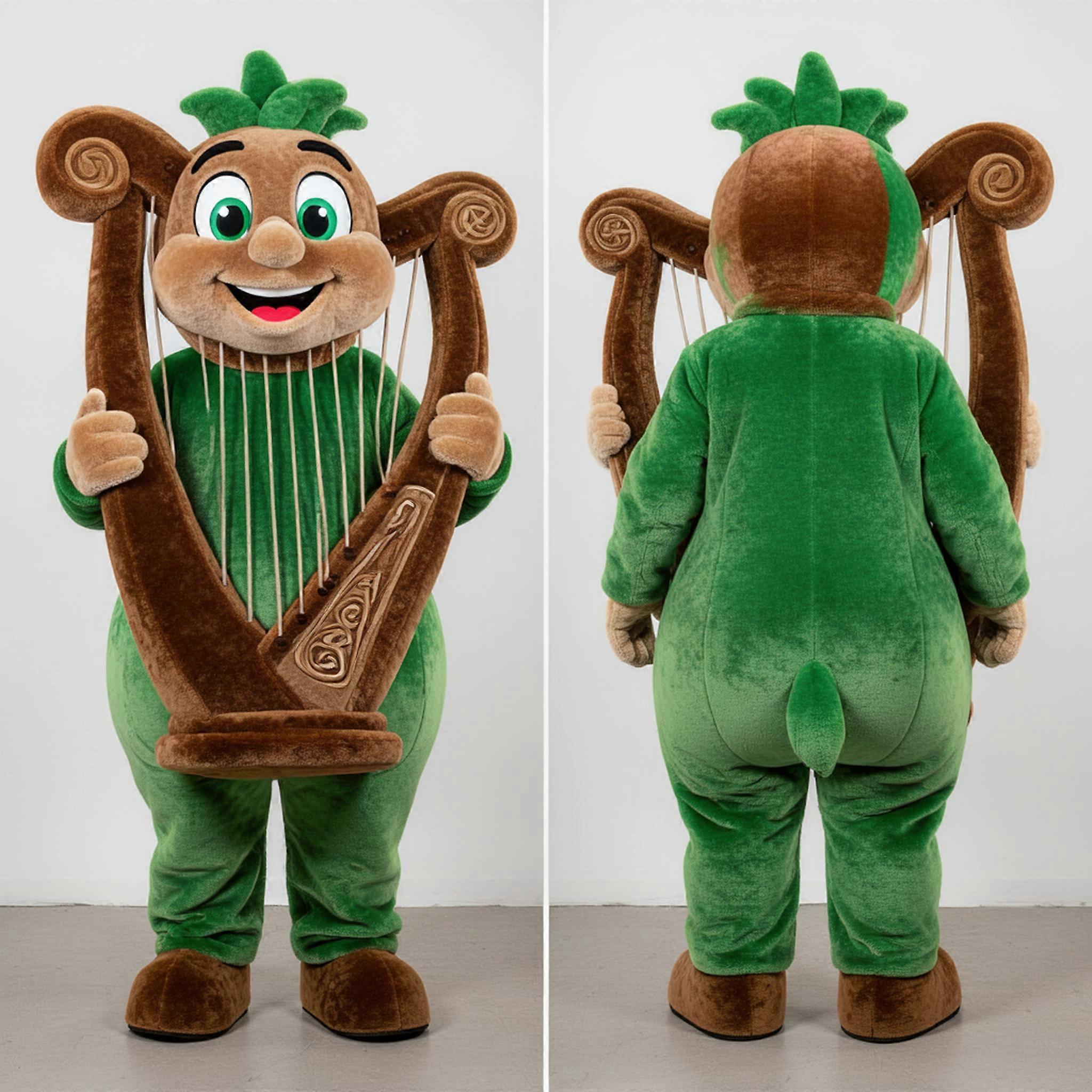 MASTICOT Brown Green Elegant Celtic Harp Mascot