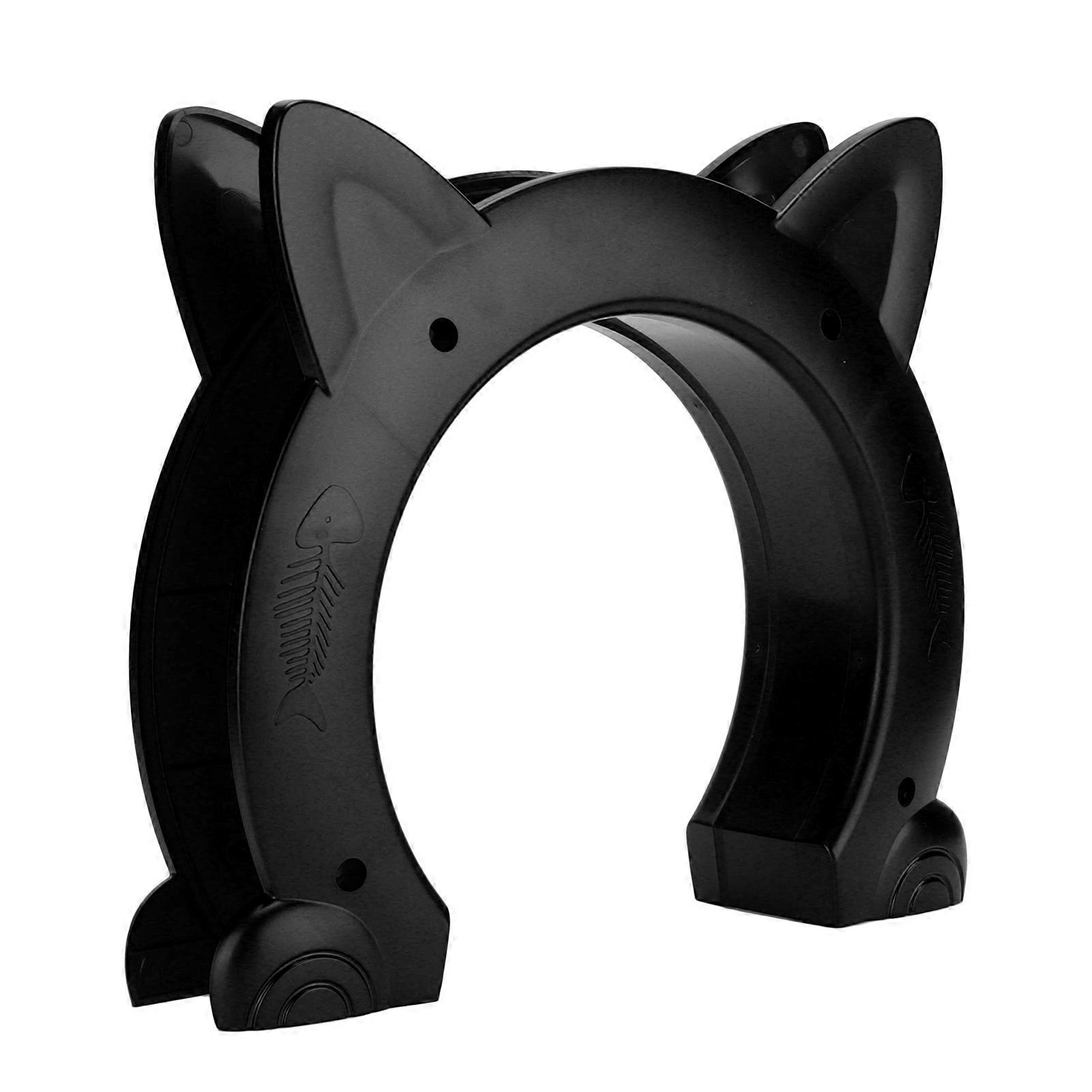 Cat Door Interior CatHead Shaped Plastic Cat Pass Through Door with Fish Bone Pattern(Black )