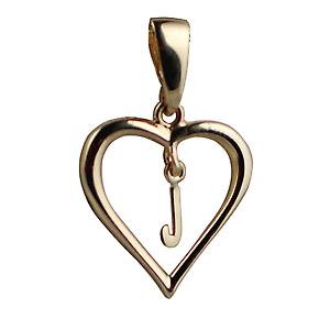 9ct Gold 18x18mm heart Pendant with a hanging Initial J