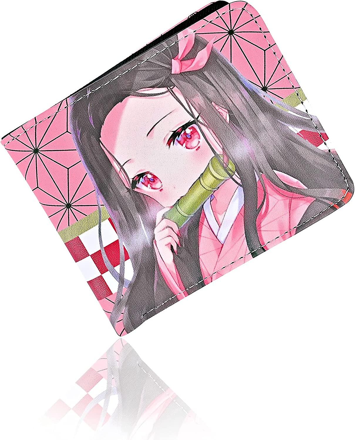 Ubiuo Anime Demon Slayer Kamado Nezuko Wallets Artificial Leather Slim Bi-fold Wallet Multi Purpose