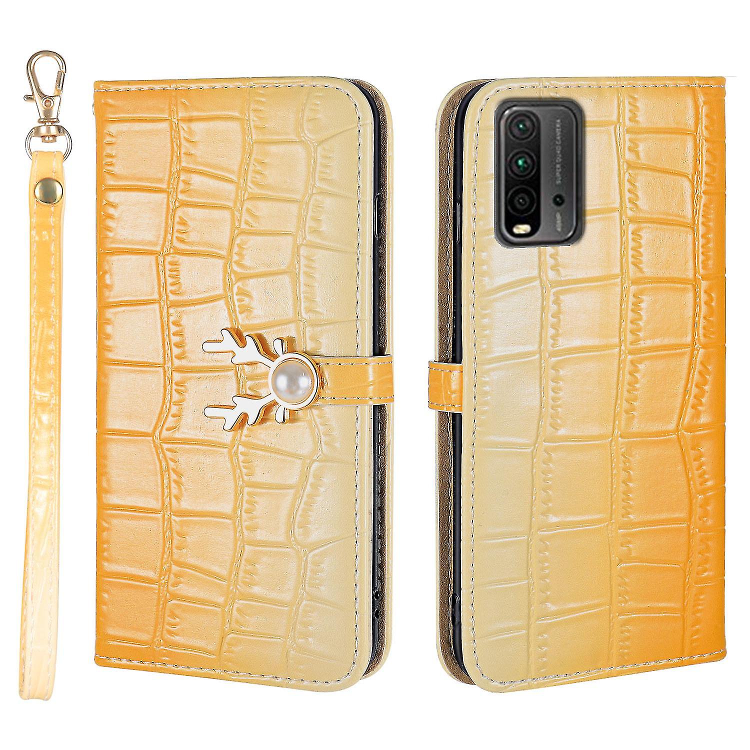 Elk Pattern Phone Case For Redmi 9t With Card Holder, Lanyard, Pu Leather Material, Wallet Function, Corner Fall Protection