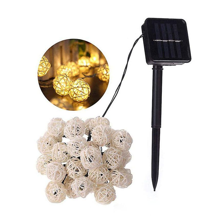 Solar Powered 6.5m 30 Led Rattan Ball Fairy Lights - Warm White/multicolor