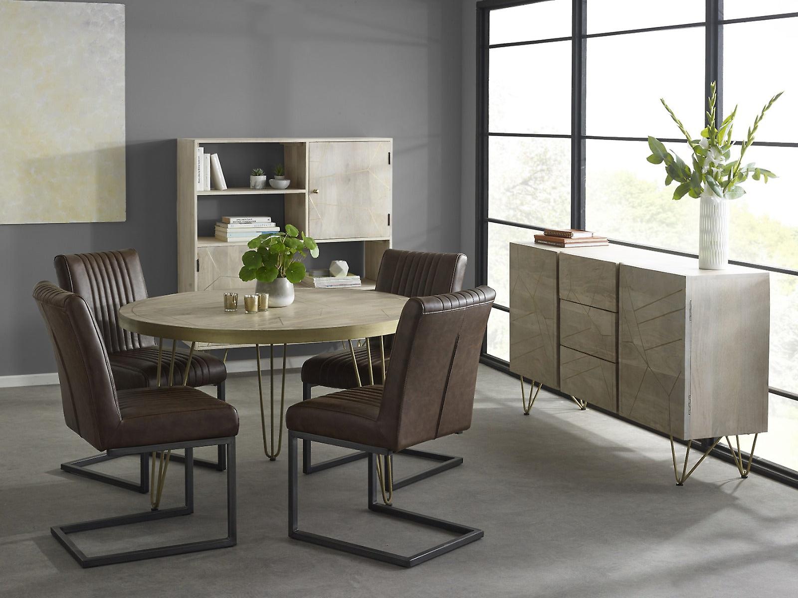 Brighton Light Mango Wood Round Solid Wood Dining Table 4 Seats