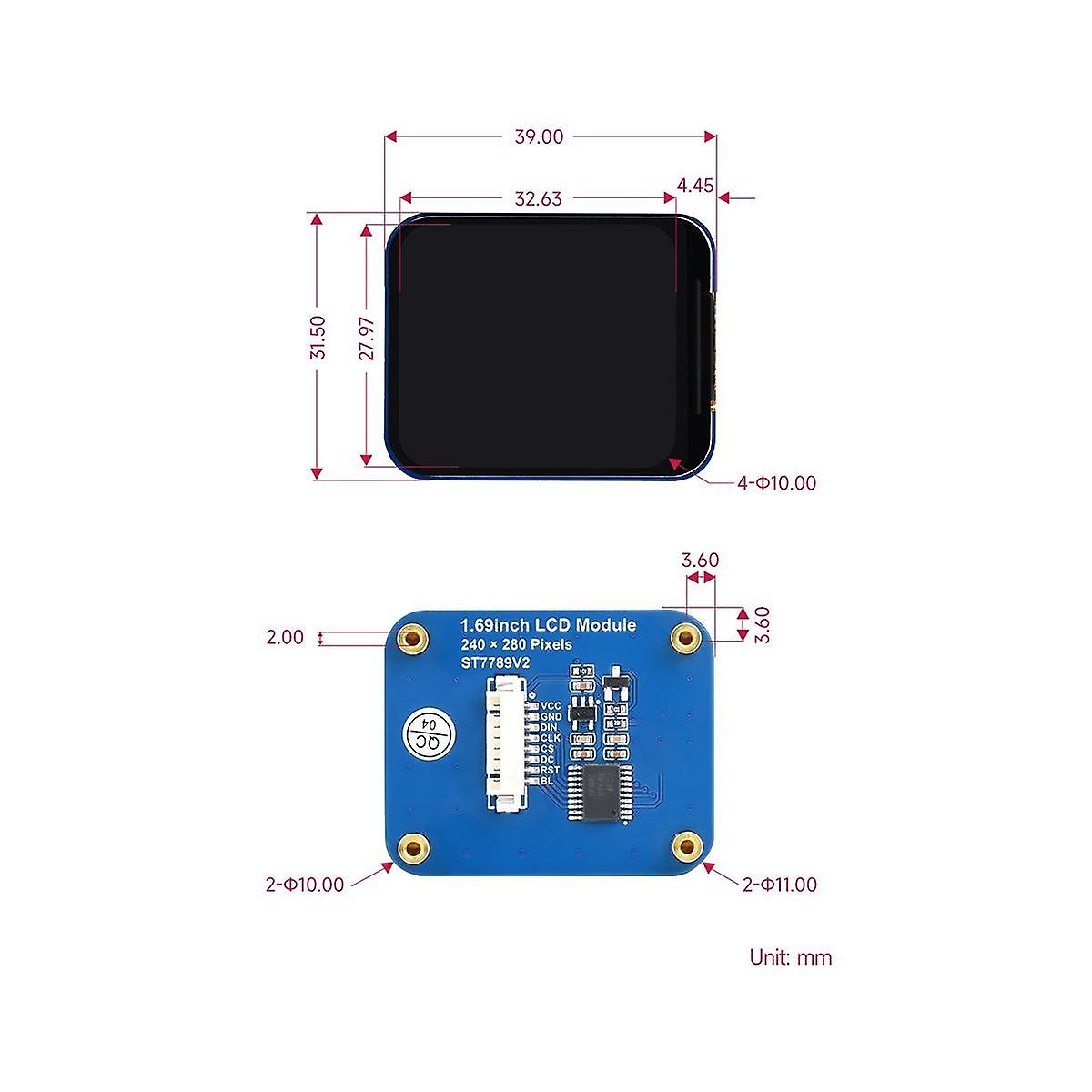 Écran couleur LCD IPS 1,69 pouces, résolution 240 x 280, interface SPI, écran couleur 262K pour STM32