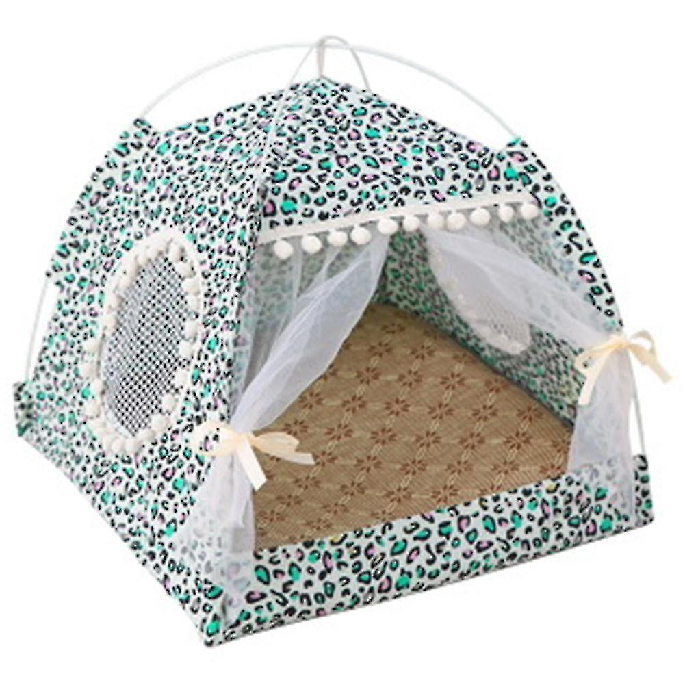 Summer Cat Small Tent Dog Kennel Detachable And Washable Folding Pet Kennel Tent Nest - Leopard Gree