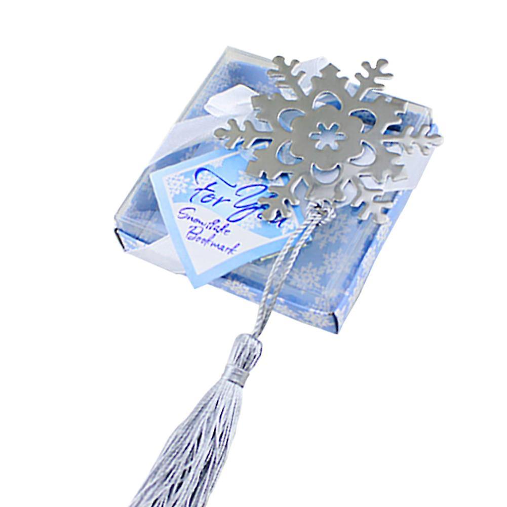Creative Alloy Snowflake Shape Bookmark with Ribbon Box Gift Wedding Decor