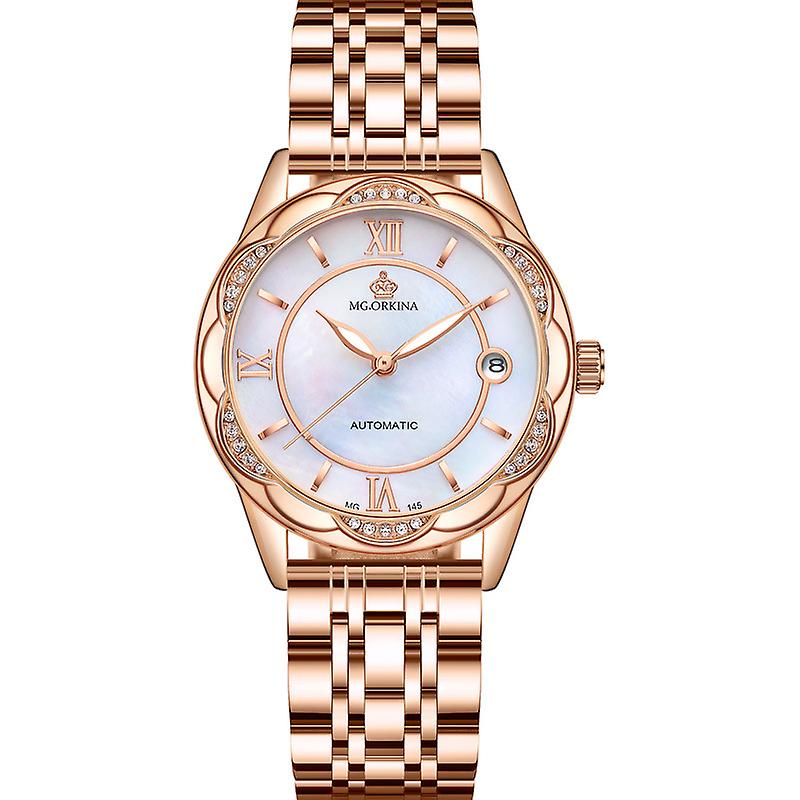 צפה באינטרנט סלבריטי שידור חי אותו מותג Ouqina צפה בגדי ריקוד נשים אוטומטי חלול שעון עמיד למים