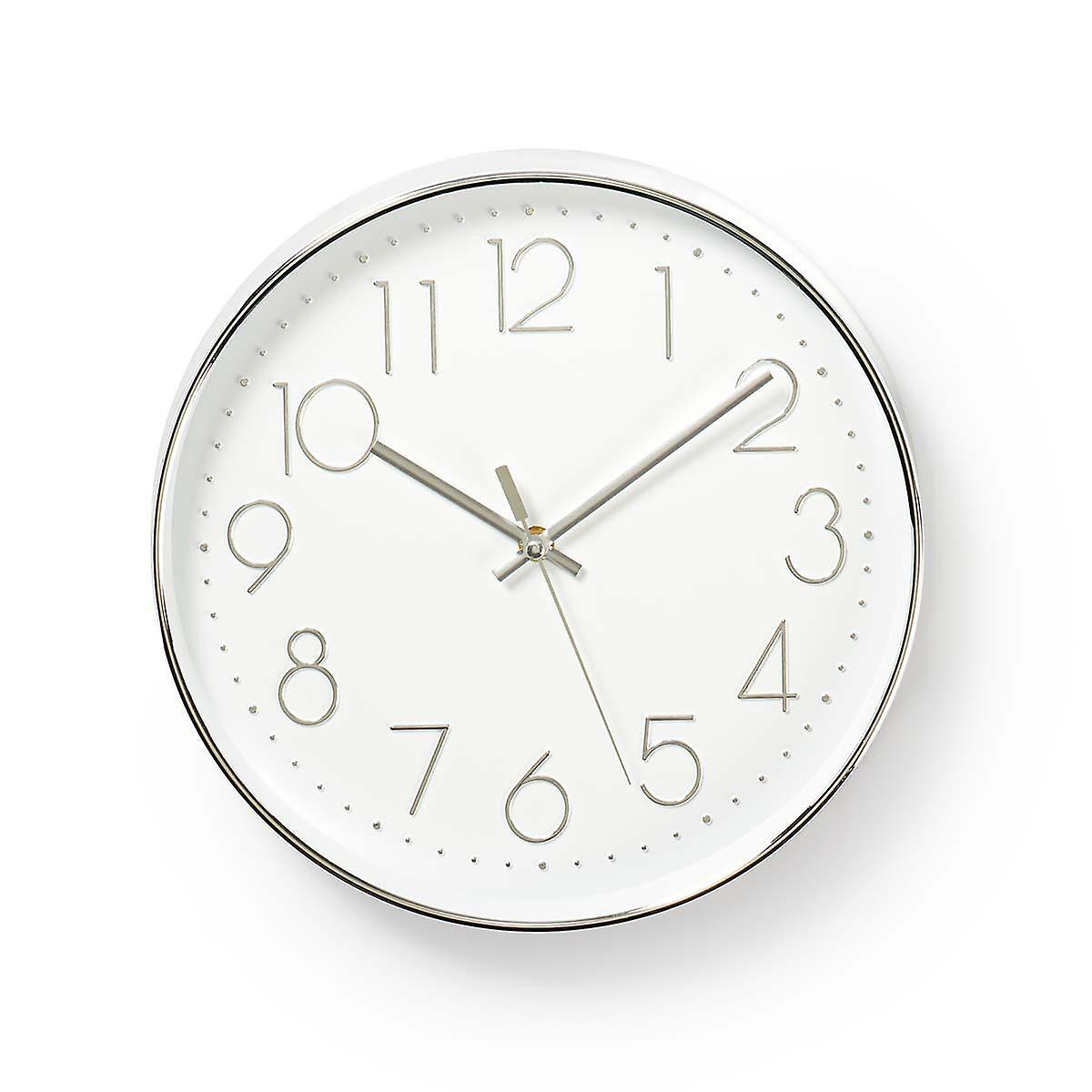 Väggklocka | Diameter: 300 mm | Plast | Silver / Vit
