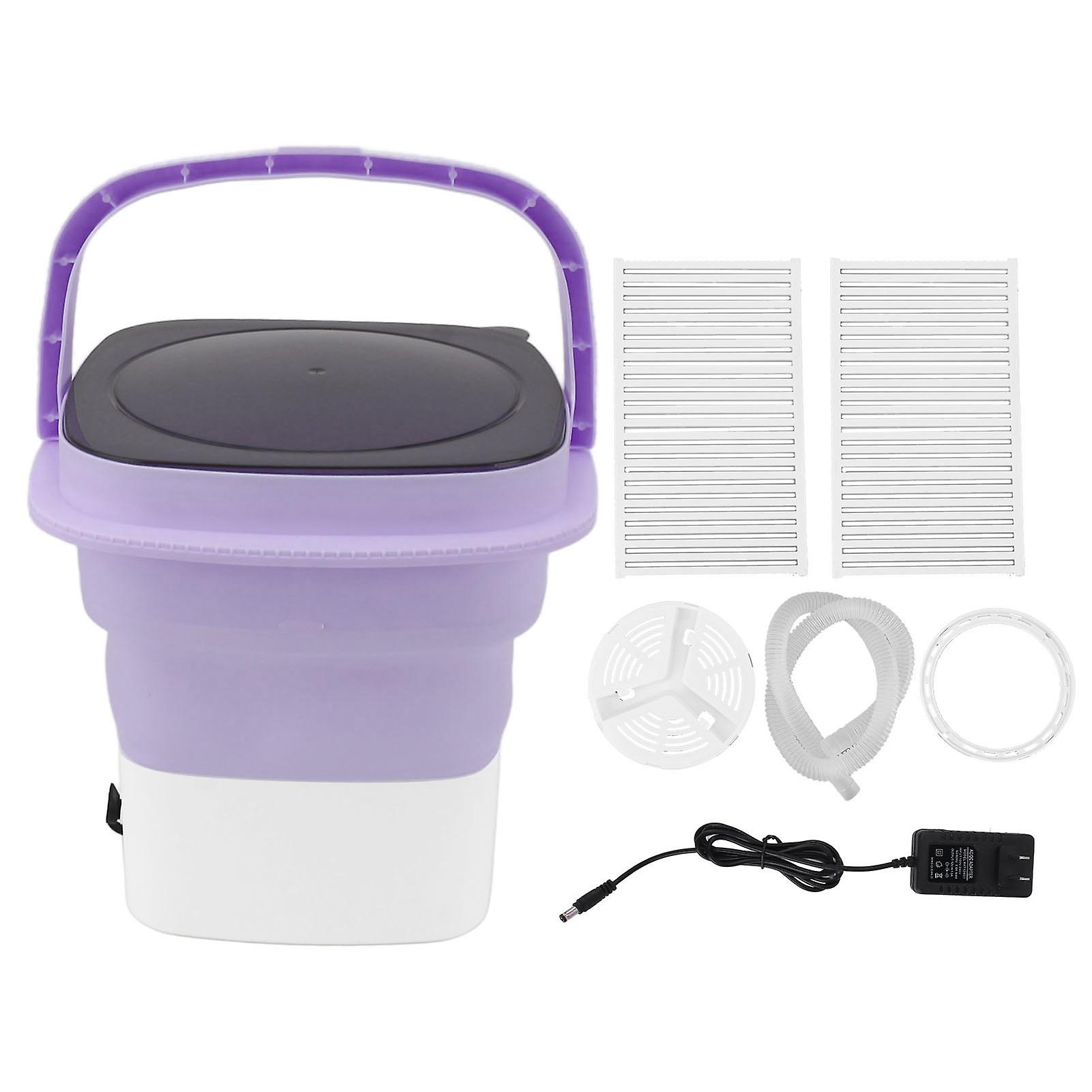 Compact Foldable Washing Machine for RV & Small Spaces - Adjustable Timer, Quiet, 120-240V (Purple, US Plug)