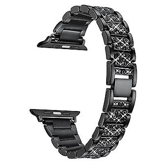 Veeki Strap and Apple Watch Strap iWatch Series 7/6/5/4/3/2/1 Metal Compatible Three Beads Diamond Strap --- Black38/40/41mm