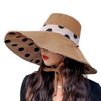 Veeki Women's Wide Brim Sun Hat Foldable Floppy Hat Reversible Summer Beach Roll Hat Sun Hat Foldable UV Protection(Khaki