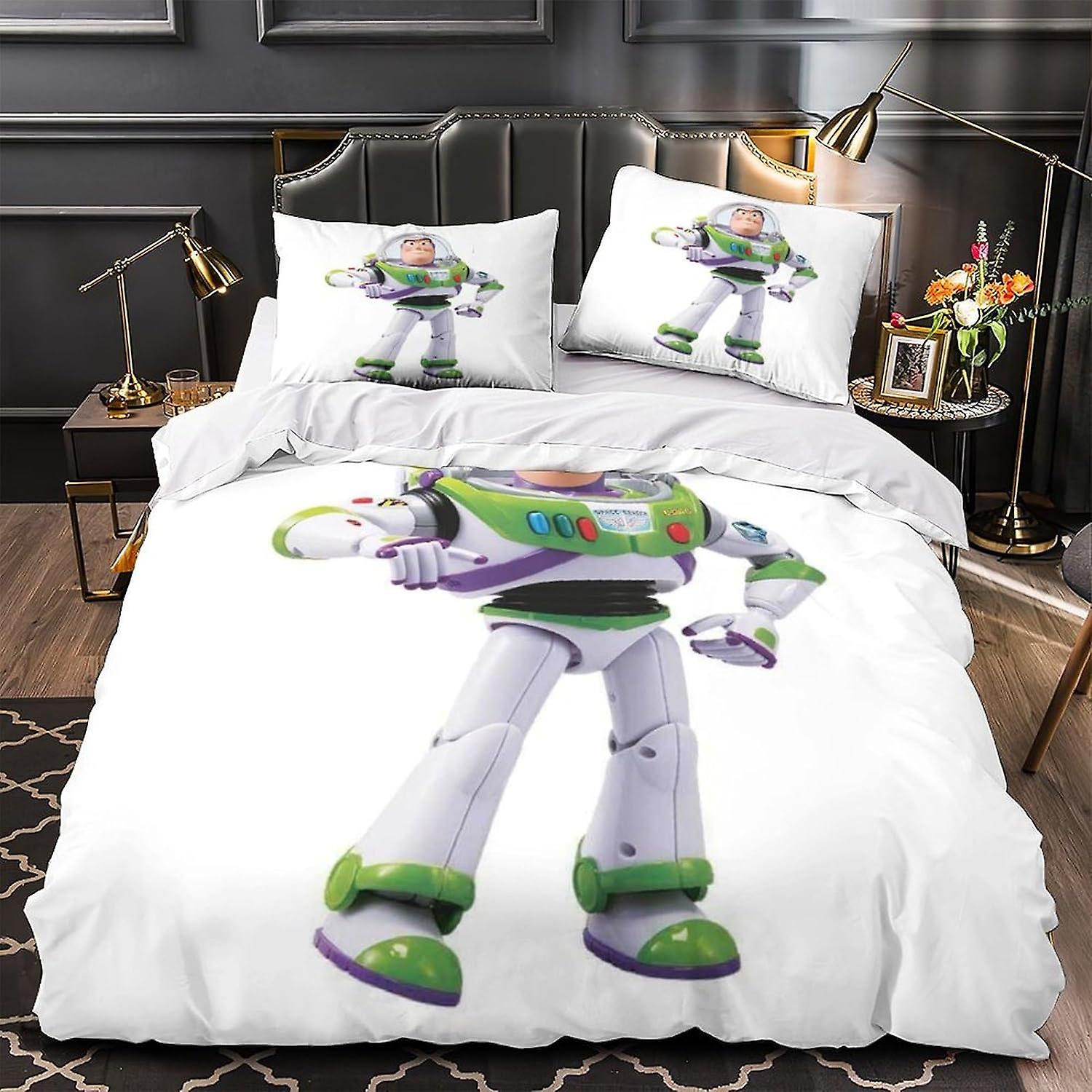 HOUKIG Buzz Lightyear Bedding Set Double Size 3 Piece Anime Characters Duvet Cover Set with Zipper Closure,Ties 3D Printed Pattern Bed Set with Zipper