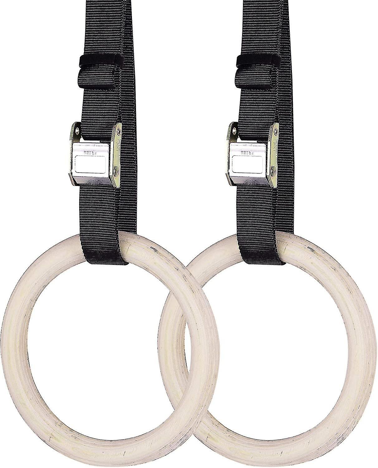 Gymnastikringe i træ inklusive ophængsstropper - sæt med 2-6 meter længde - justerbare gymnastikringe - til hjemmesport og fitnesstræning